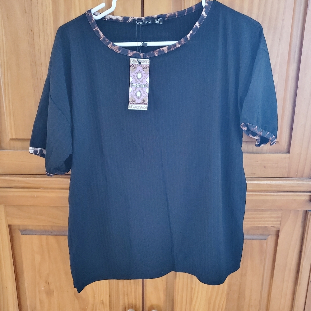Boohoo Tall Ribbed Ringer T-Shirt Size 12